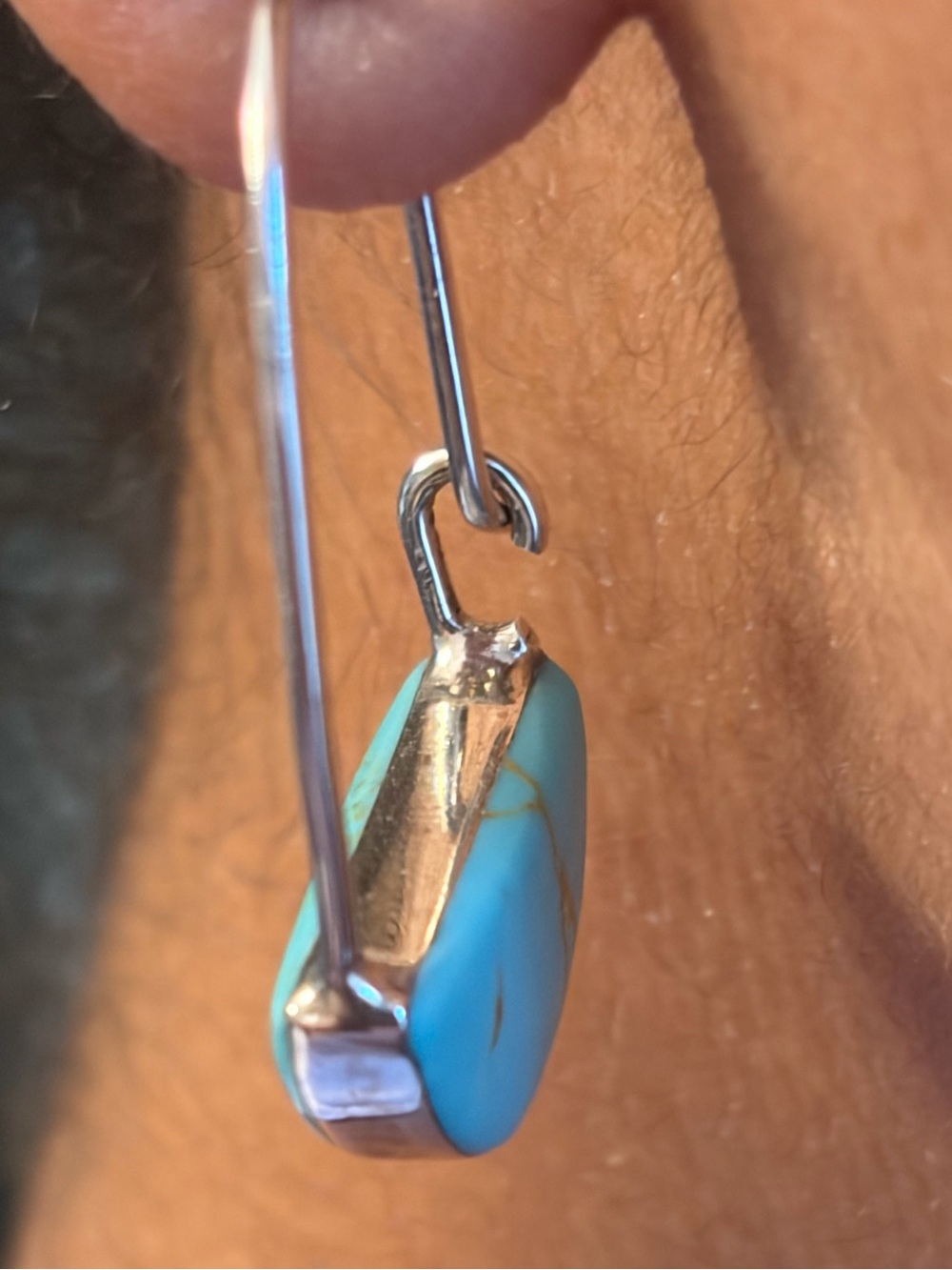Sterling Silver Half Moon Bezel Natural Turquoise Drop/Dangle Earrings
